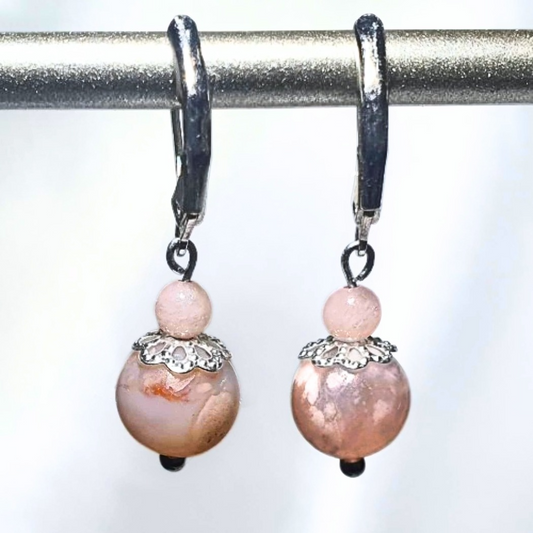 Flower Agate & Morganite Crystal Earrings
