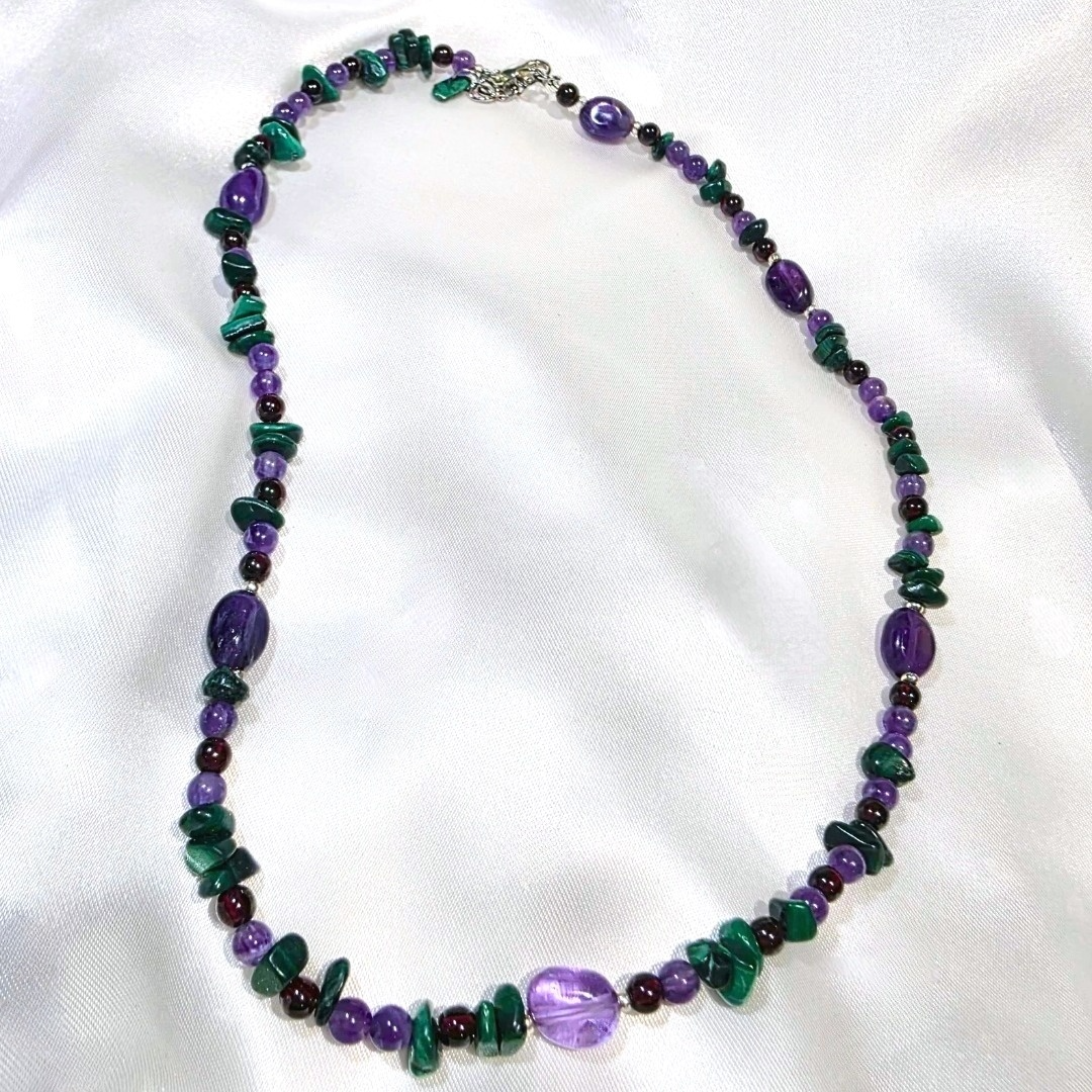 Garnet, Malachite & Amethyst Crystal Necklace
