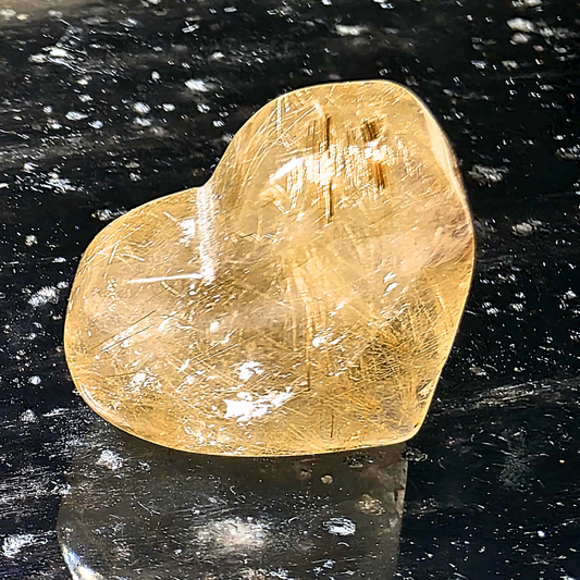 Golden Rutile Heart Carving with Rainbows