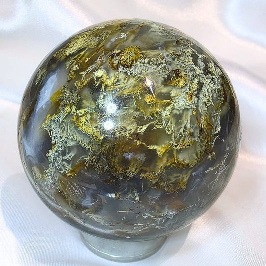 Moss Agate & Blue Chalcedony Sphere - 392g