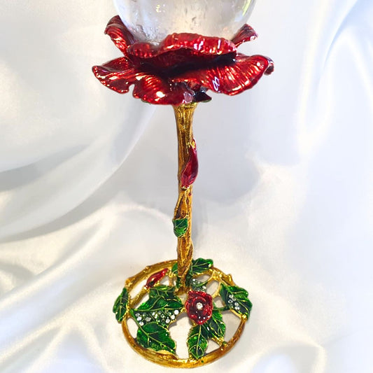 Enamel Rose Metal Sphere Holder (13cm tall)