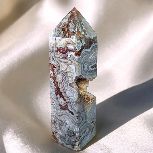 Crazy Lace Agate Tower with Druzy Quartz Opening