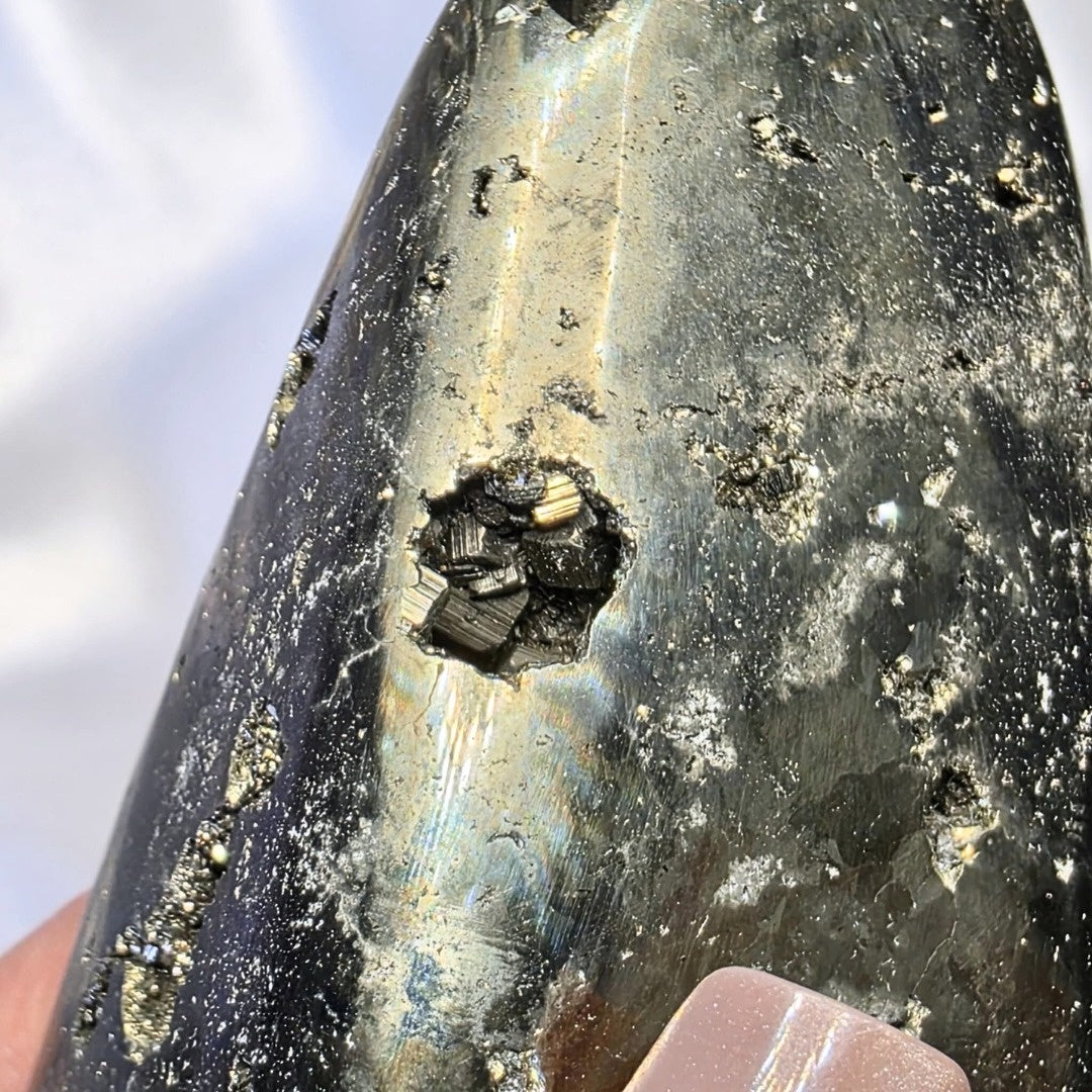 Rare Pyrite Freeform with Inner Cubic Form & High Metallic Luster