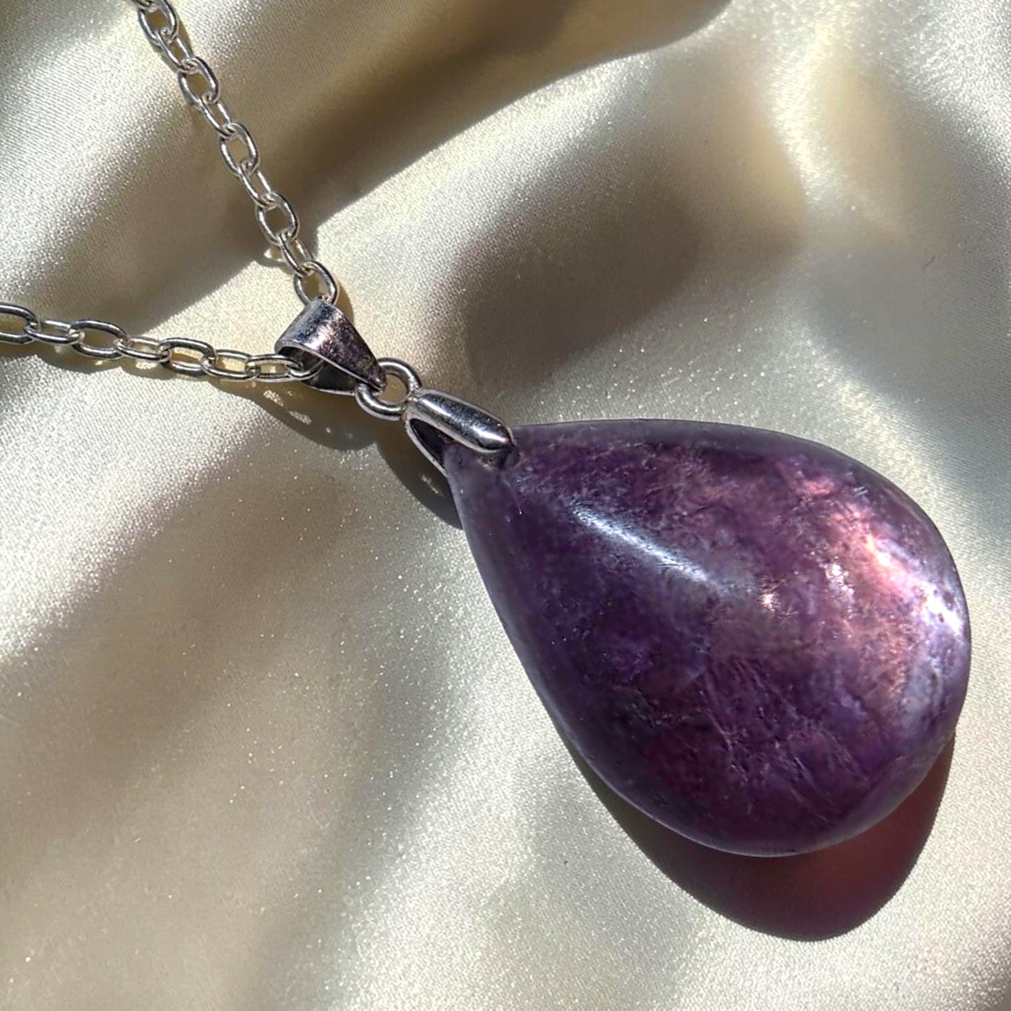 Lepidolite Pendant Necklace - Genuine Purple Lepidolite Crystal