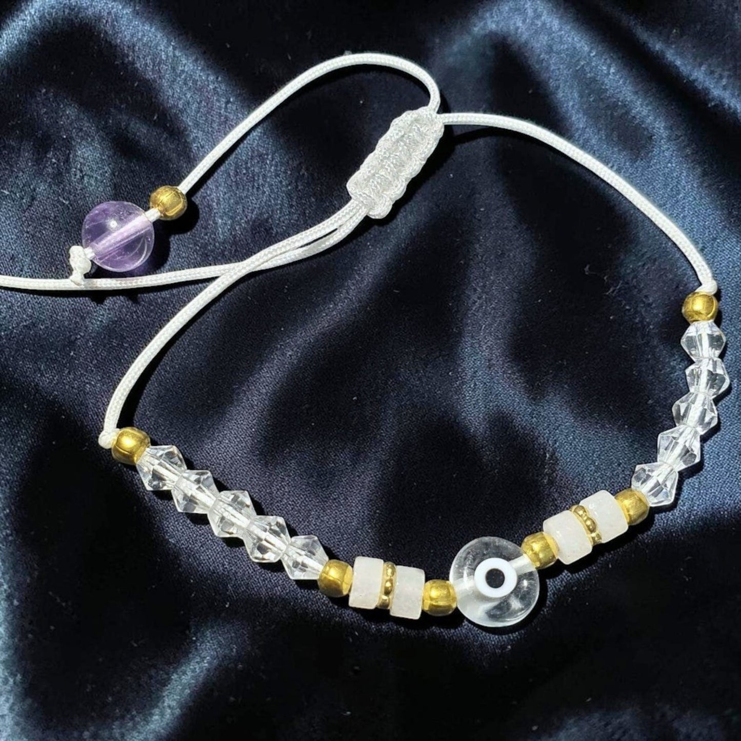 Evil Eye Amethyst Adjustable Weave Bracelet
