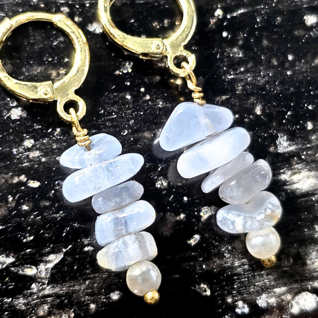 Blue Lace Agate Crystal Earrings