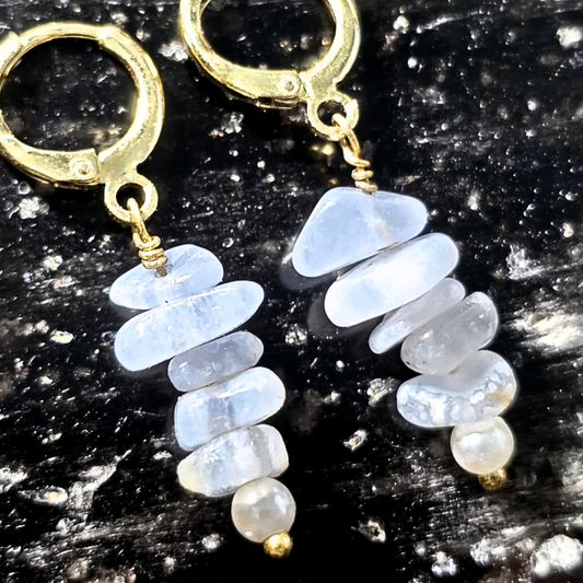 Blue Lace Agate Crystal Earrings