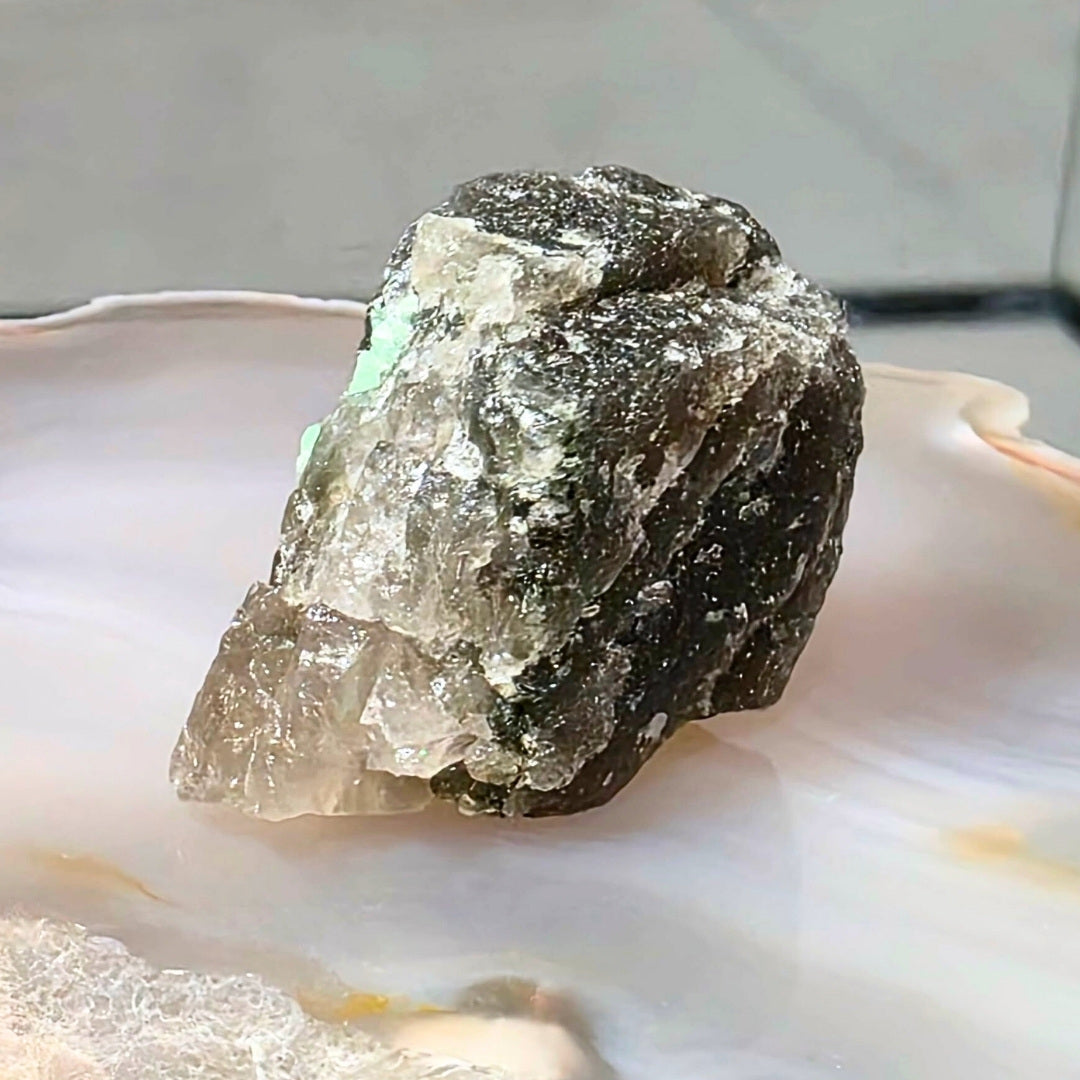 Emerald in Smoky Quartz Crystal Cluster