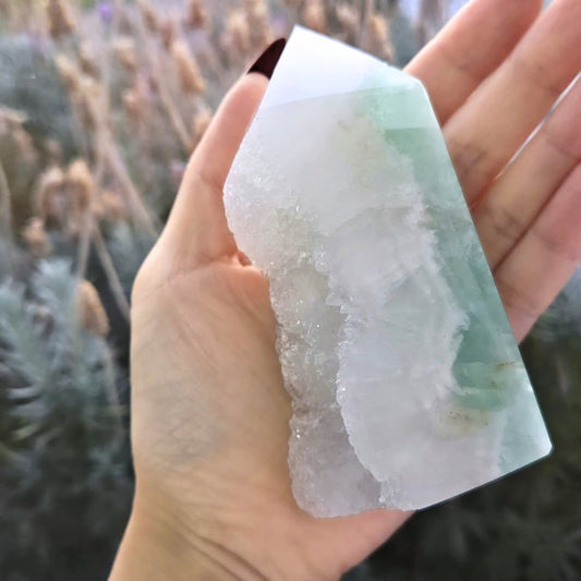 Large Fluorite & Quartz Semi-Polished Tower Free Form - 294g - Tucson