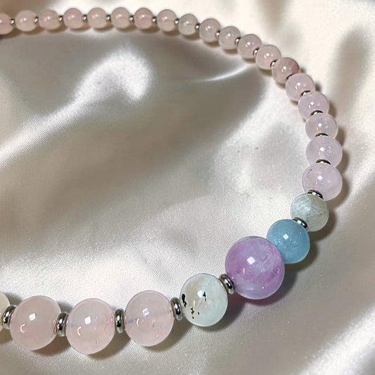 Moonlit Rose Crystal Necklace | Aquamarine, Kunzite, Moonstone & Rose Quartz
