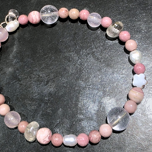 Golden Rutile, Rhodonite & Rhodochrosite crystal Bracelet