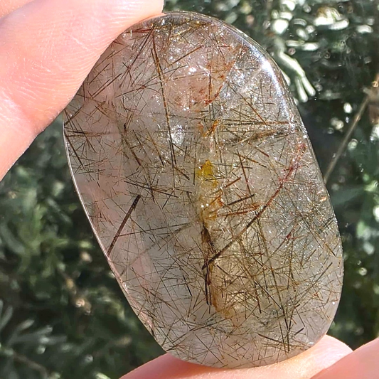 Black & Red Rutile in Garden Quartz Palm Stone