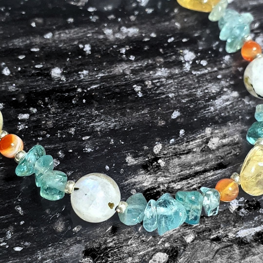 Rainbow Moonstone, Carnelian, Citrine & Apatite Crystal Bracelet
