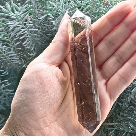 High Grade Smoky Quartz DT Wand with Rainbows - 10.3 cm