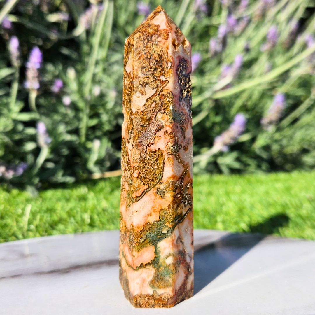 Red Moss Agate Tower