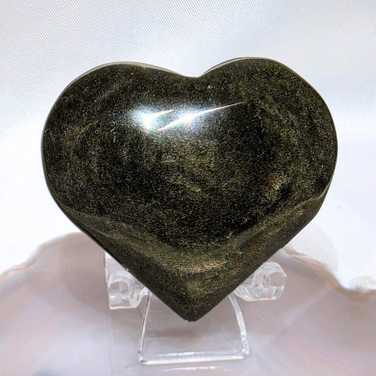 Gold Sheen Obsidian Heart Carving - includes stand