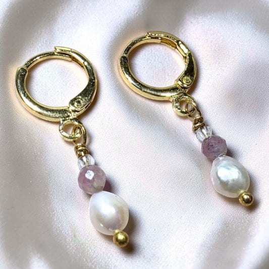 Rosé Drop Earrings | Faceted Petite Pink Tourmaline & Pearl