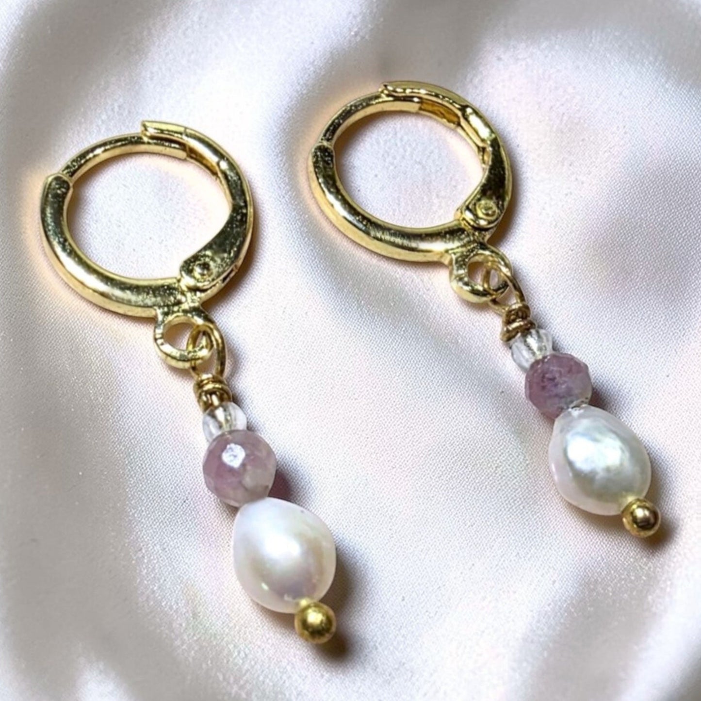 Rosé Drop Earrings | Faceted Petite Pink Tourmaline & Pearl
