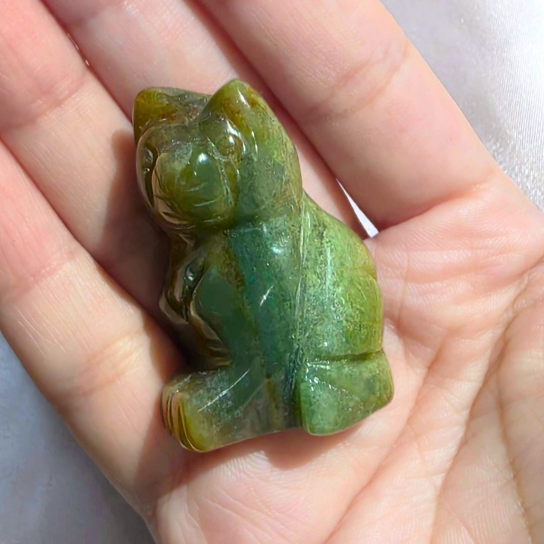 Ocean Jasper Crystal Cat Carving - Madagascar