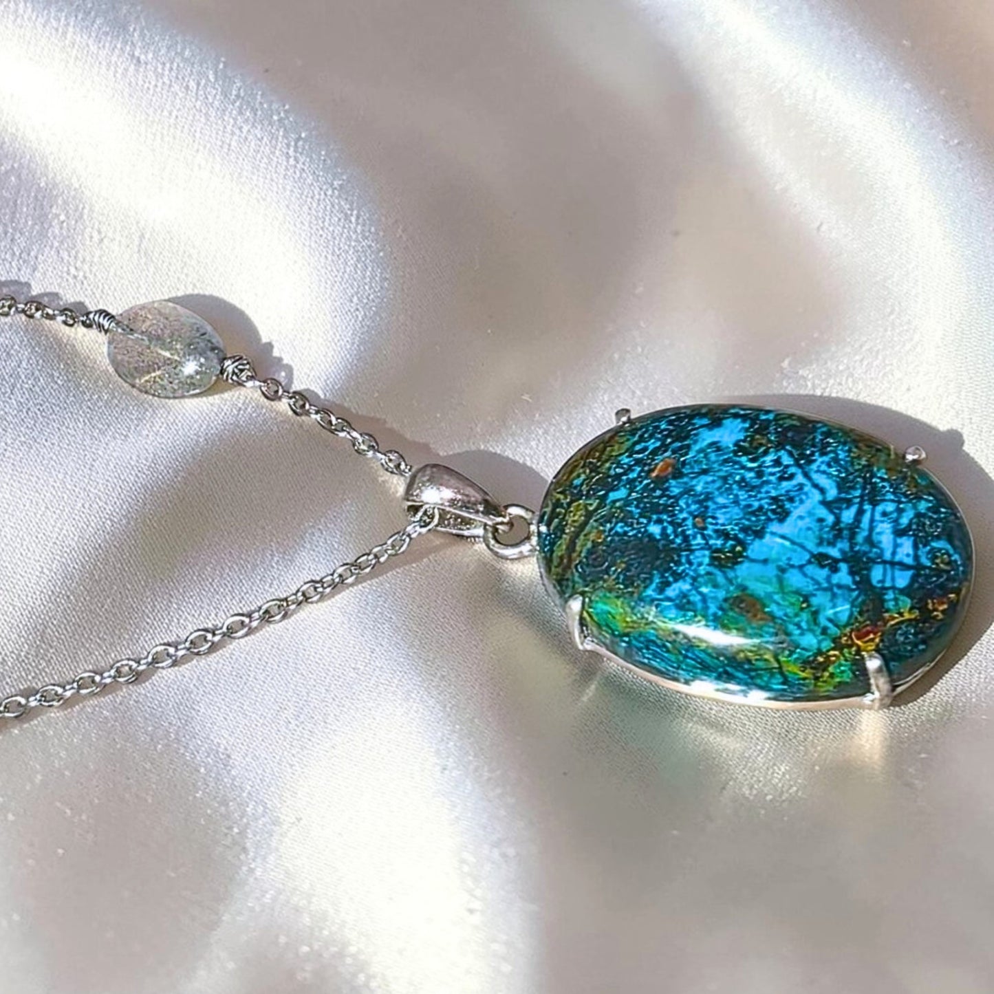 Rare Shattuckite & Labradorite 925 Sterling Silver Necklace