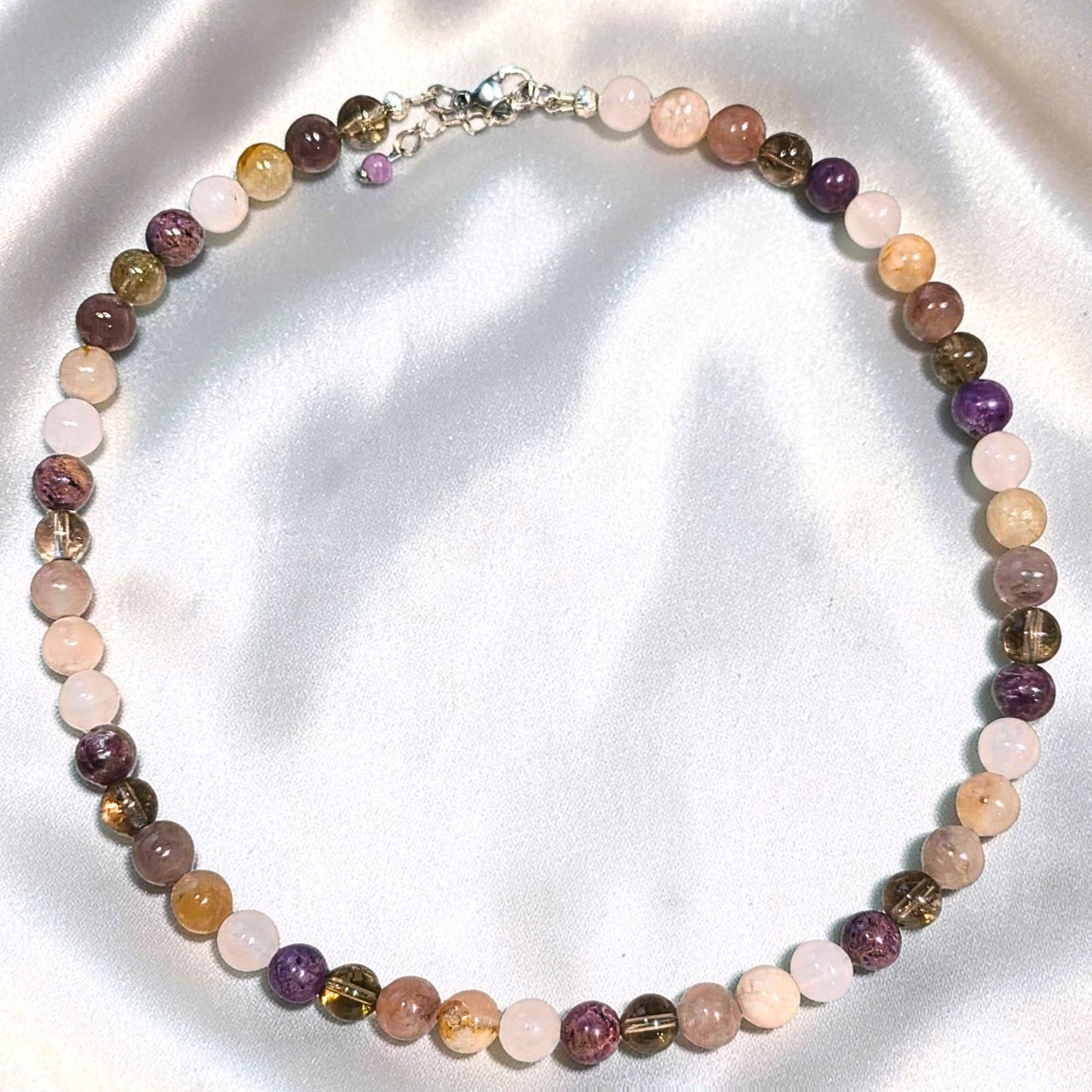 Petal Vesper Necklace | Phosphosiderite, Rose Quartz, Flower Agate & Smoky Quartz