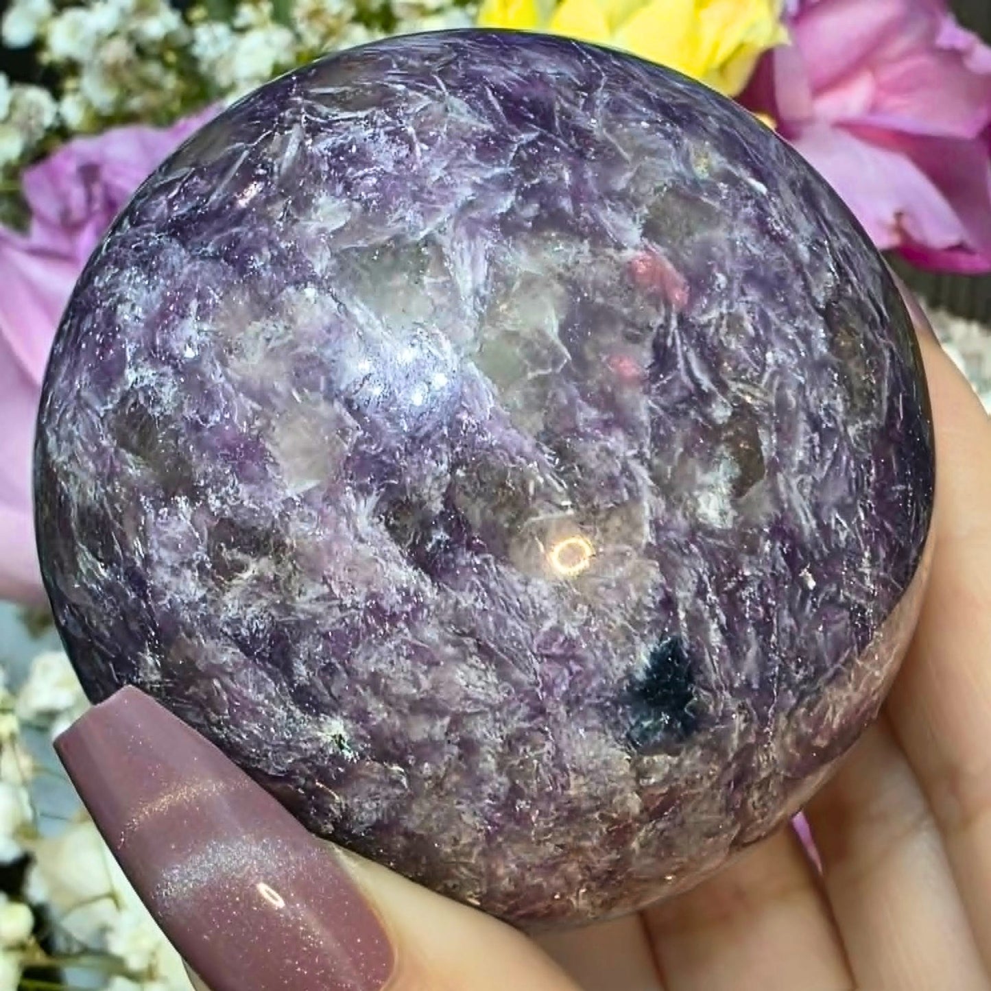 Unicorn Stone (Smoky Quartz, Pink & Blue Tourm & Lepidolite) Sphere - 377g