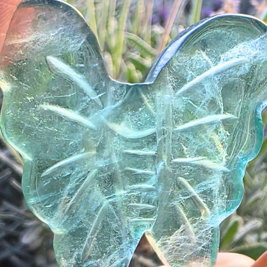 Green Fluorite Crystal Butterfly Carving