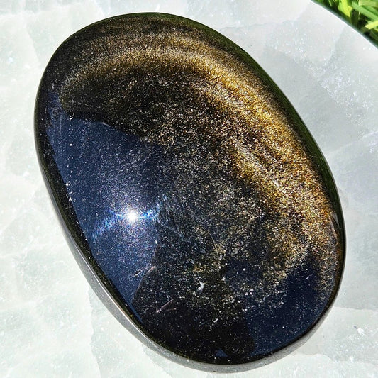 Gold Sheen Obsidian Palm Stone