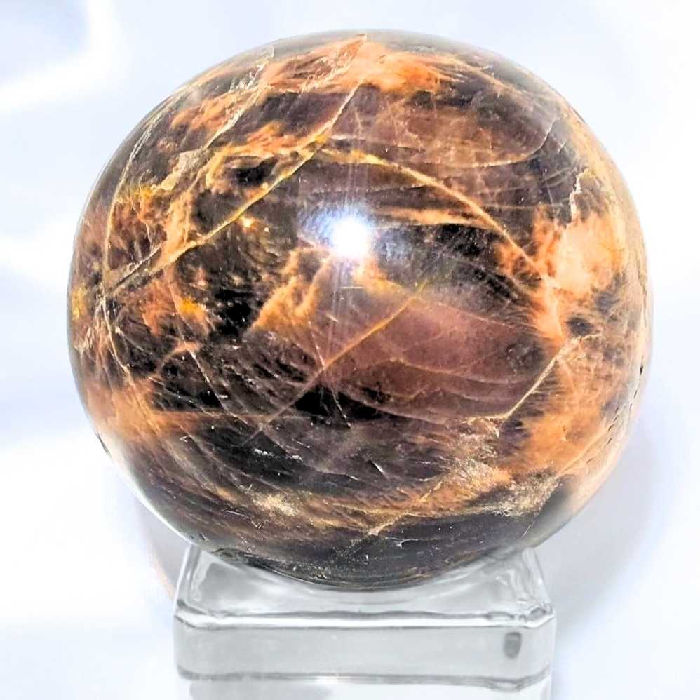 Black Moonstone with Sunstone Sphere - holder included