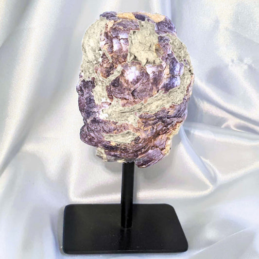 Rare Botryoidal Lepidolite on Metal Stand with Purple Silver Sheen