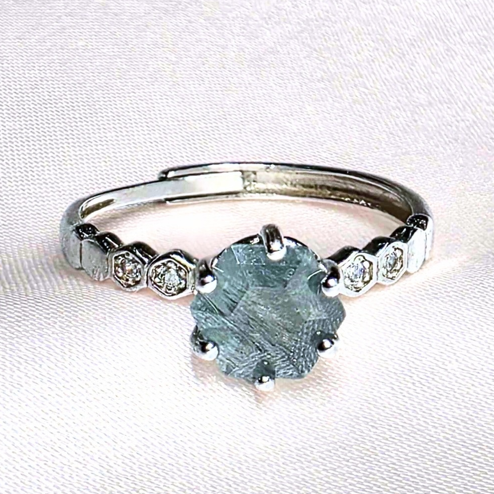 Moss Agate with Rutile 925 Sterling Silver Ring - Adjustable Size