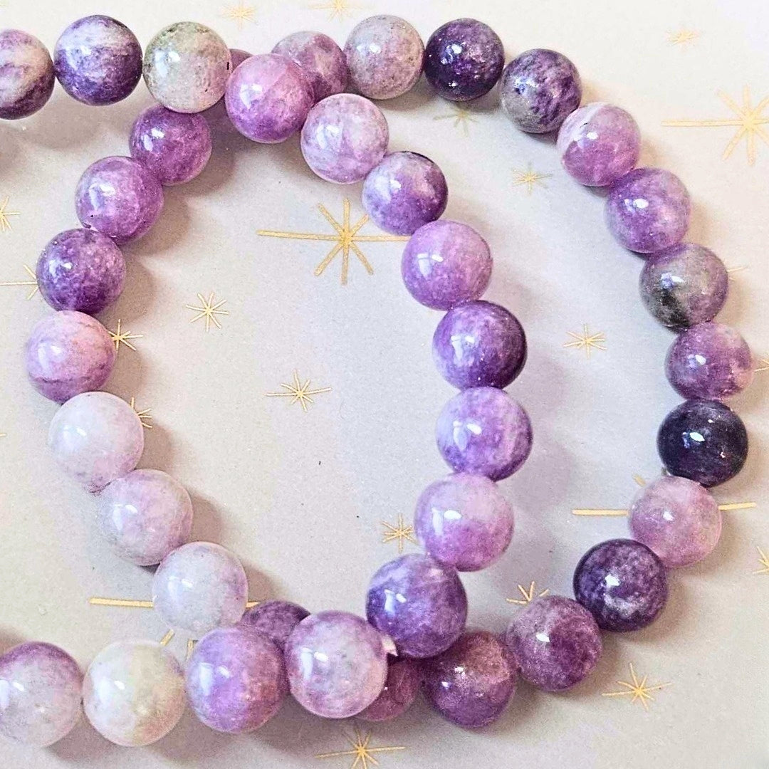 Genuine Lepidolite Crystal 8mm Bead Bracelet