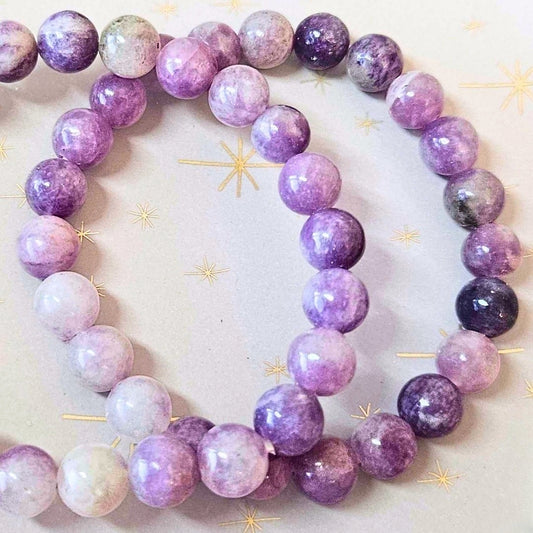 High Grade Genuine Lepidolite Crystal 8mm Bead Bracelet