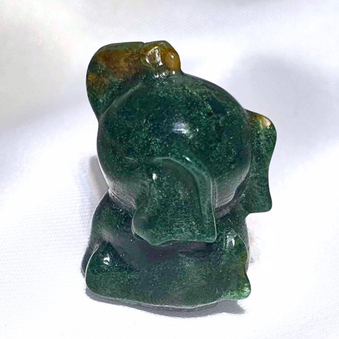 Moss Agate Small Elephant Carving with Druzy