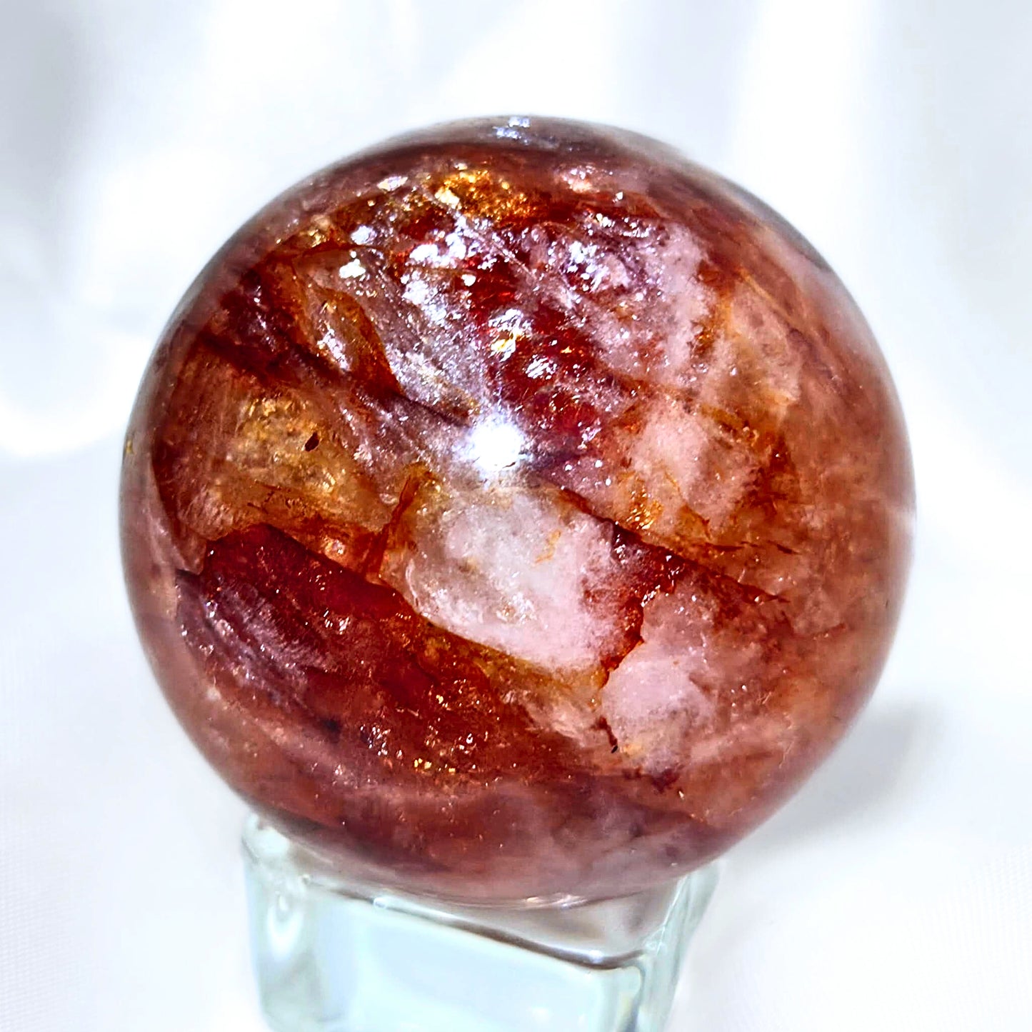 Fire Quartz Sphere with Rainbows - stand included