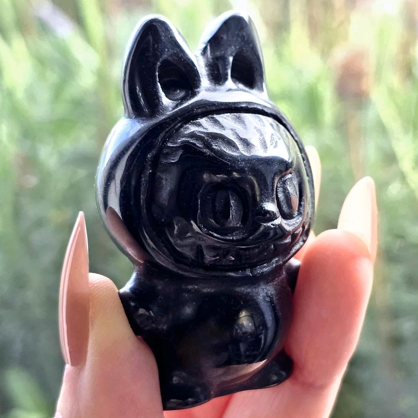 Medium Obsidian Labubu Creature Carving