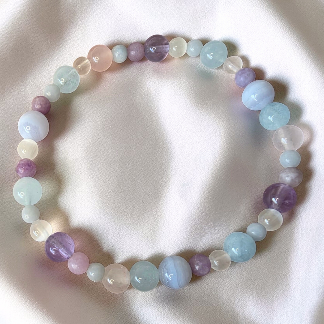 Pastel Harmony Bracelet – Lepidolite, Rose Quartz & Amethyst | Children's & Adult Sizes