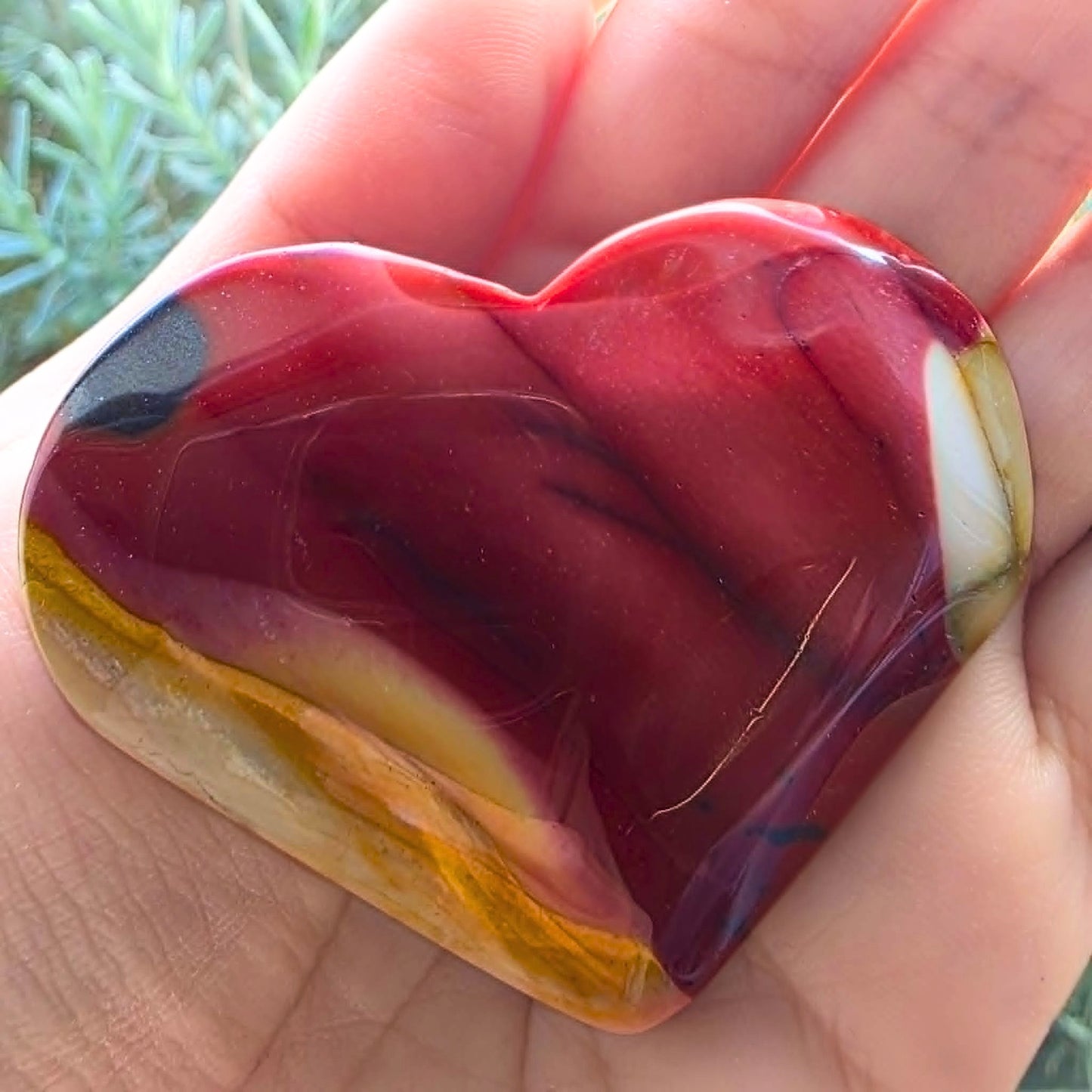 High Grade Pink-Red & Yellow Mookaite Heart - includes stand