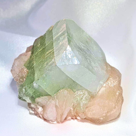 Green Cubic Apophyllite with Peach Stilbite Cluster