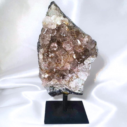 Smoky Quartz with Cacoxenite Cluster on Metal Stand - 690g