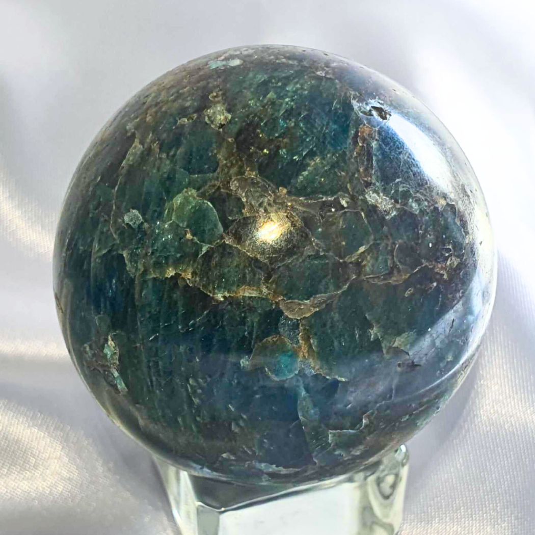 Blue Apatite Sphere with Silver Flash - stand included, 211g