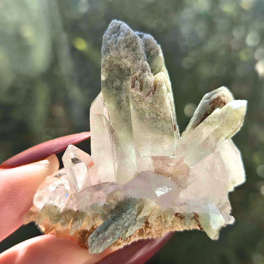 Chlorite in Quartz Crystal Cluster with Rainbows