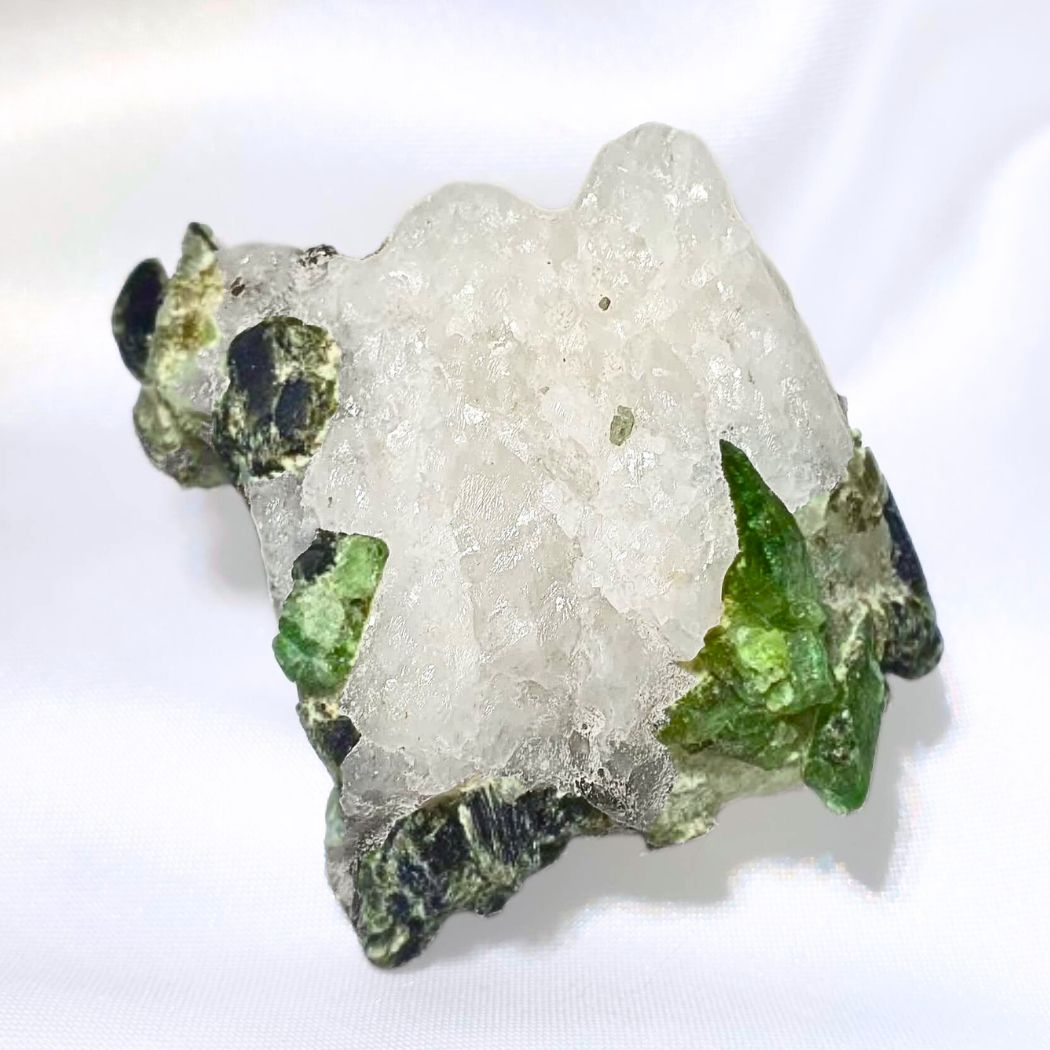 Green Tourmaline & Epidote on Quartz Specimen