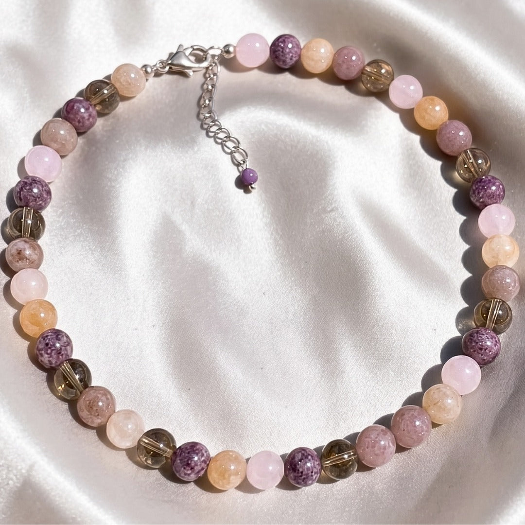Petal Vesper Necklace | Phosphosiderite, Rose Quartz, Flower Agate & Smoky Quartz
