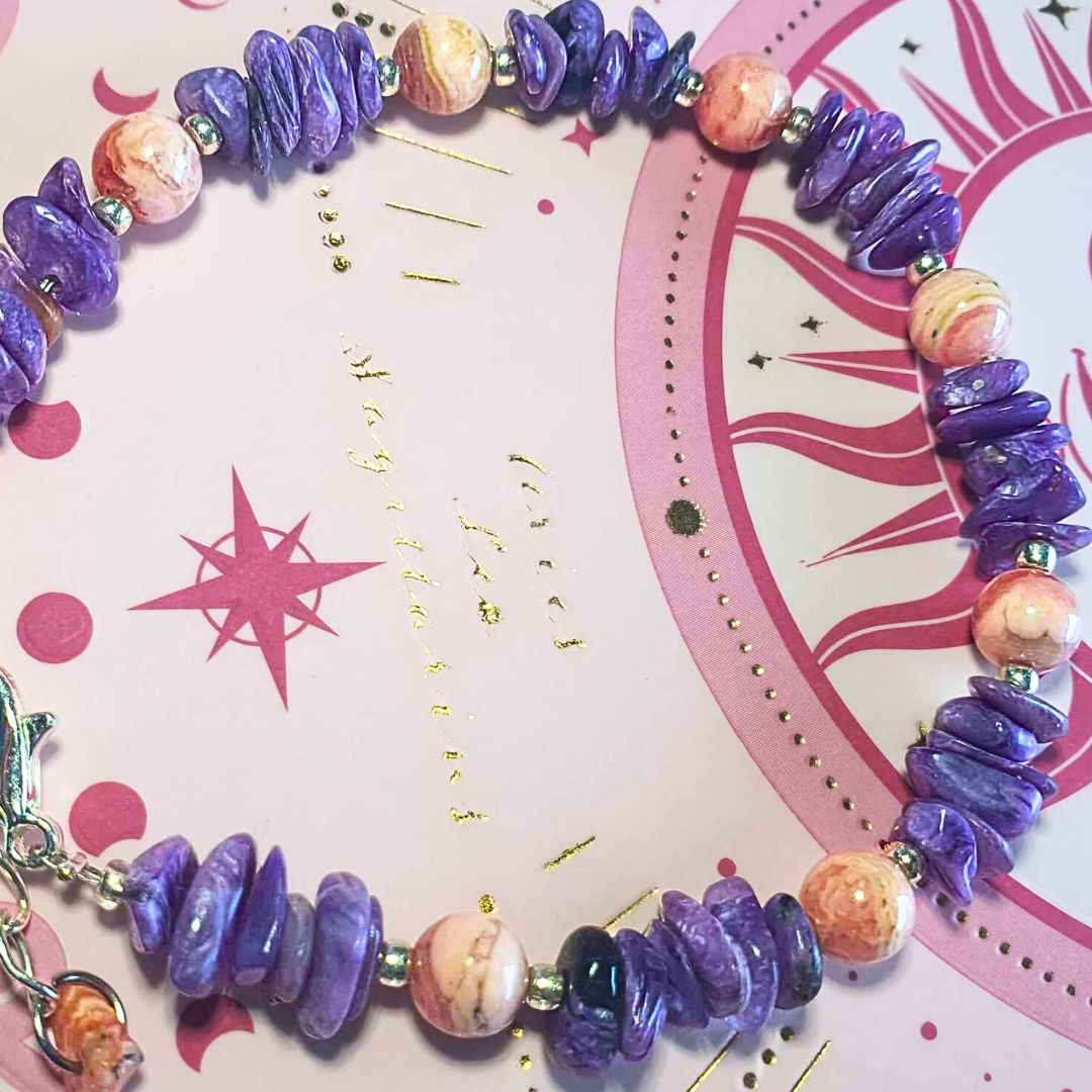 Charoite & Rhodochrosite Crystal Bracelet