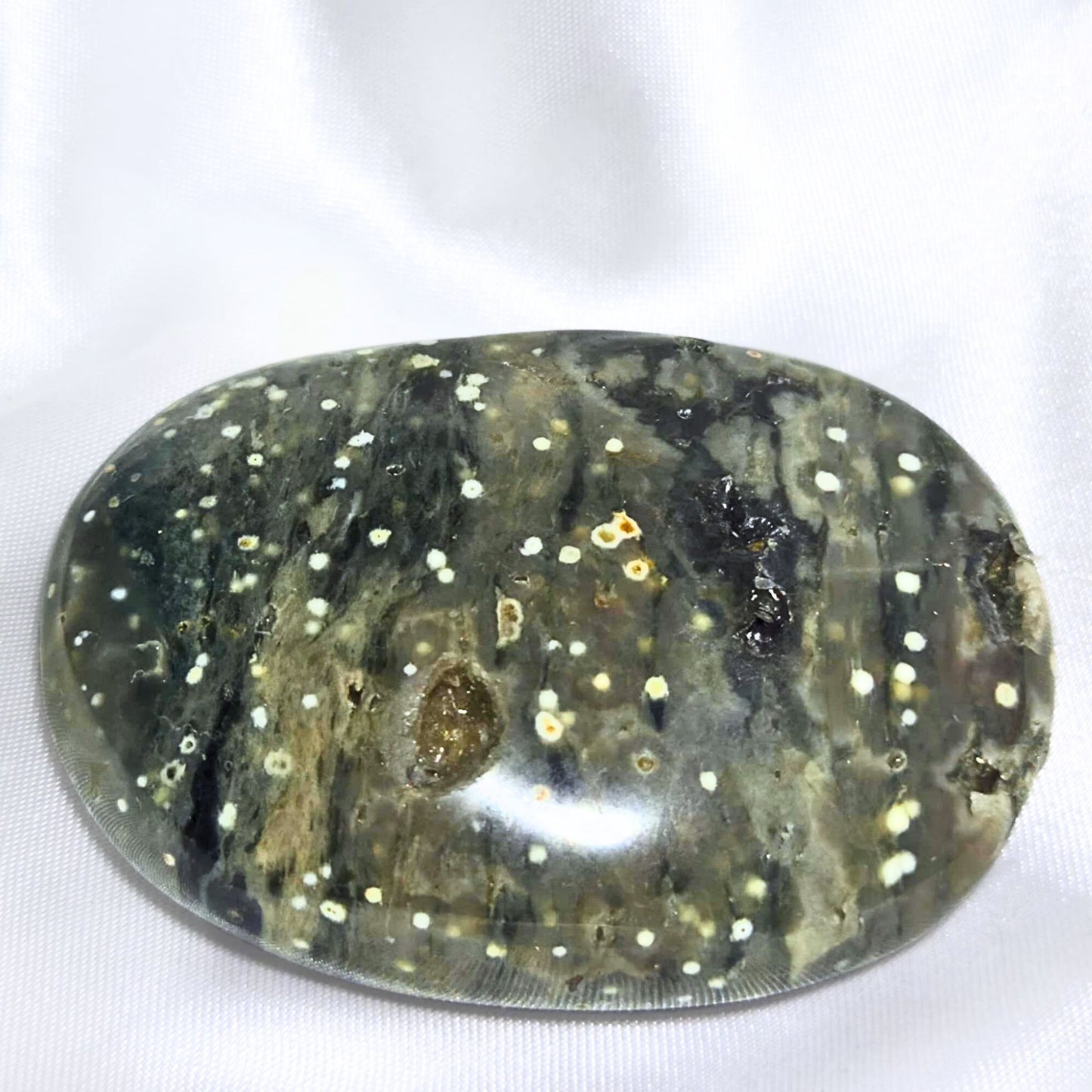 Druzy Orbicular Ocean Jasper Palm Stone