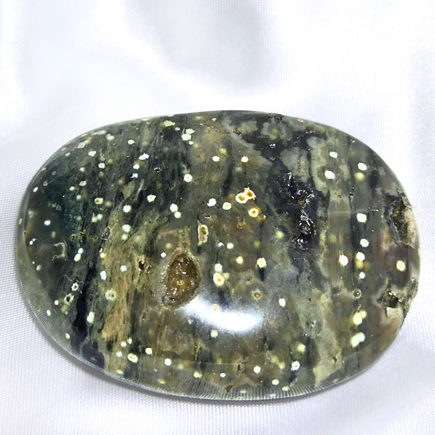 Druzy Orbicular Ocean Jasper Palm Stone