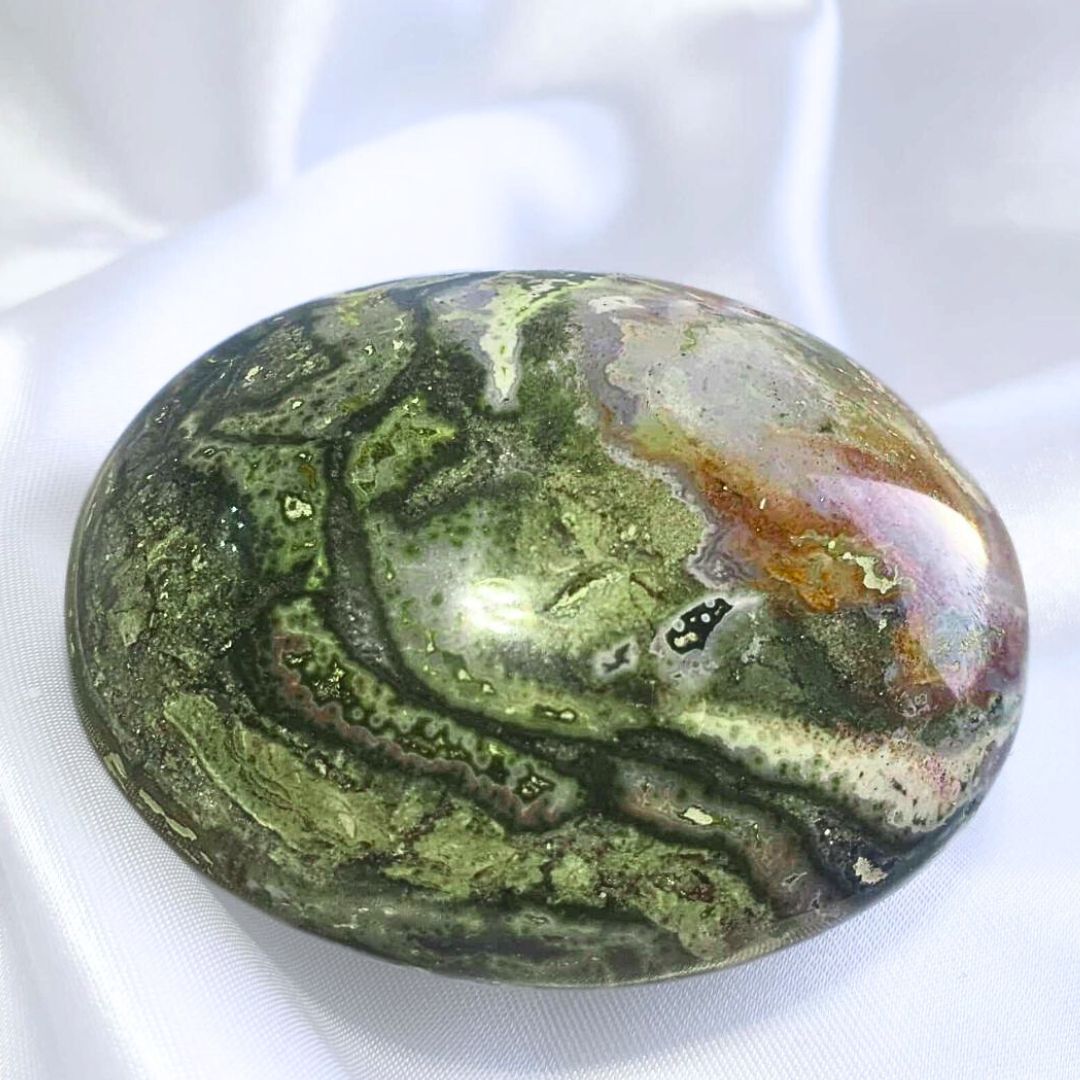 Large Multicolour Orbicular Ocean Jasper Palm Stone