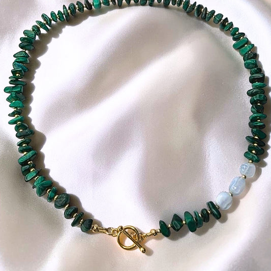 Malachite Tide Necklace | Malachite & Blue Lace Agate Petite Toggle Clasp