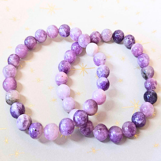 Genuine Lepidolite Crystal 8mm Bead Bracelet